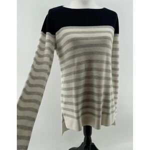 LOFT Sweater Tunic Women's Large Black Gray Ivory Classic Nautical‎ Relaxed